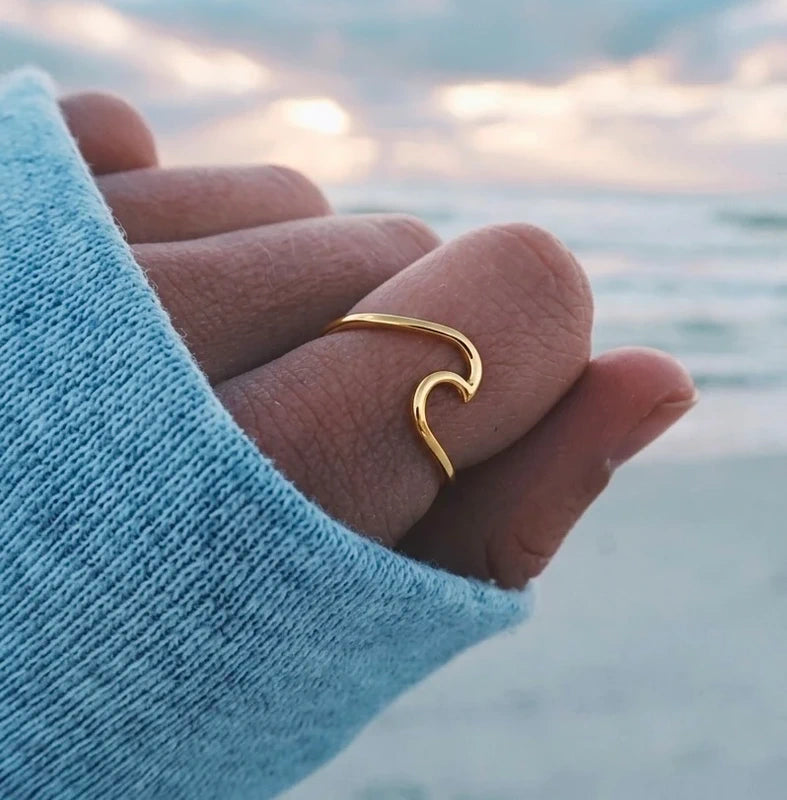 Adjustable 925 Sterling Silver Wave Ring | Minimalist Open Band