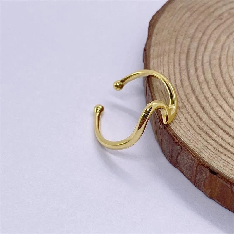 Adjustable 925 Sterling Silver Wave Ring | Minimalist Open Band
