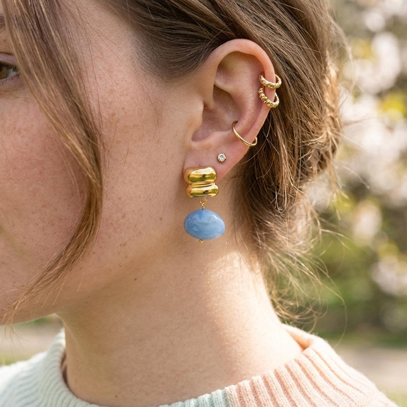 Marble Resin Stud Earrings - 18K Gold Plated