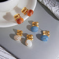 Boucles d'oreilles clous en résine effet marbre - Plaqué or 18 carats