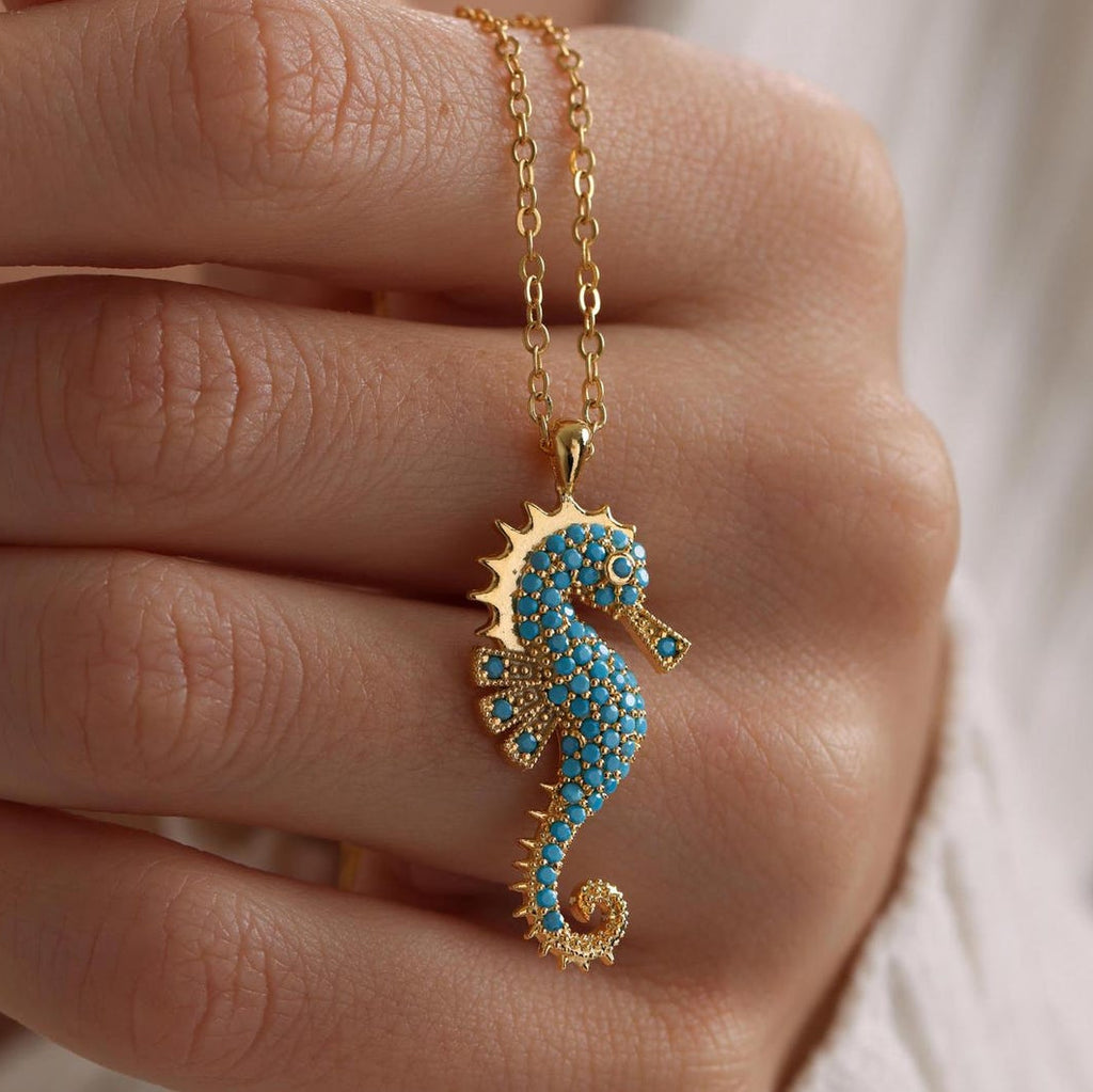 Turquoise Seahorse Pendant Necklace Stainless steel