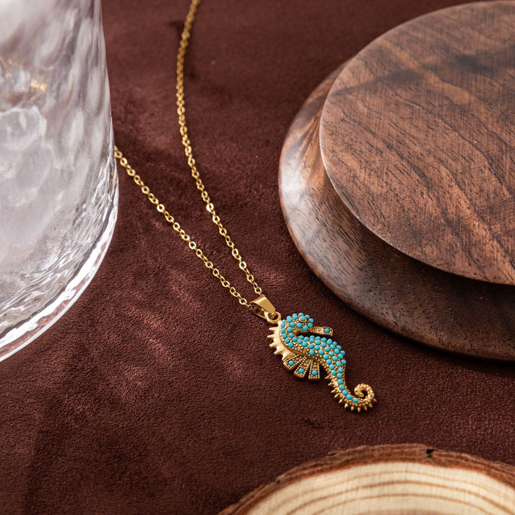 Turquoise Seahorse Pendant Necklace Stainless steel