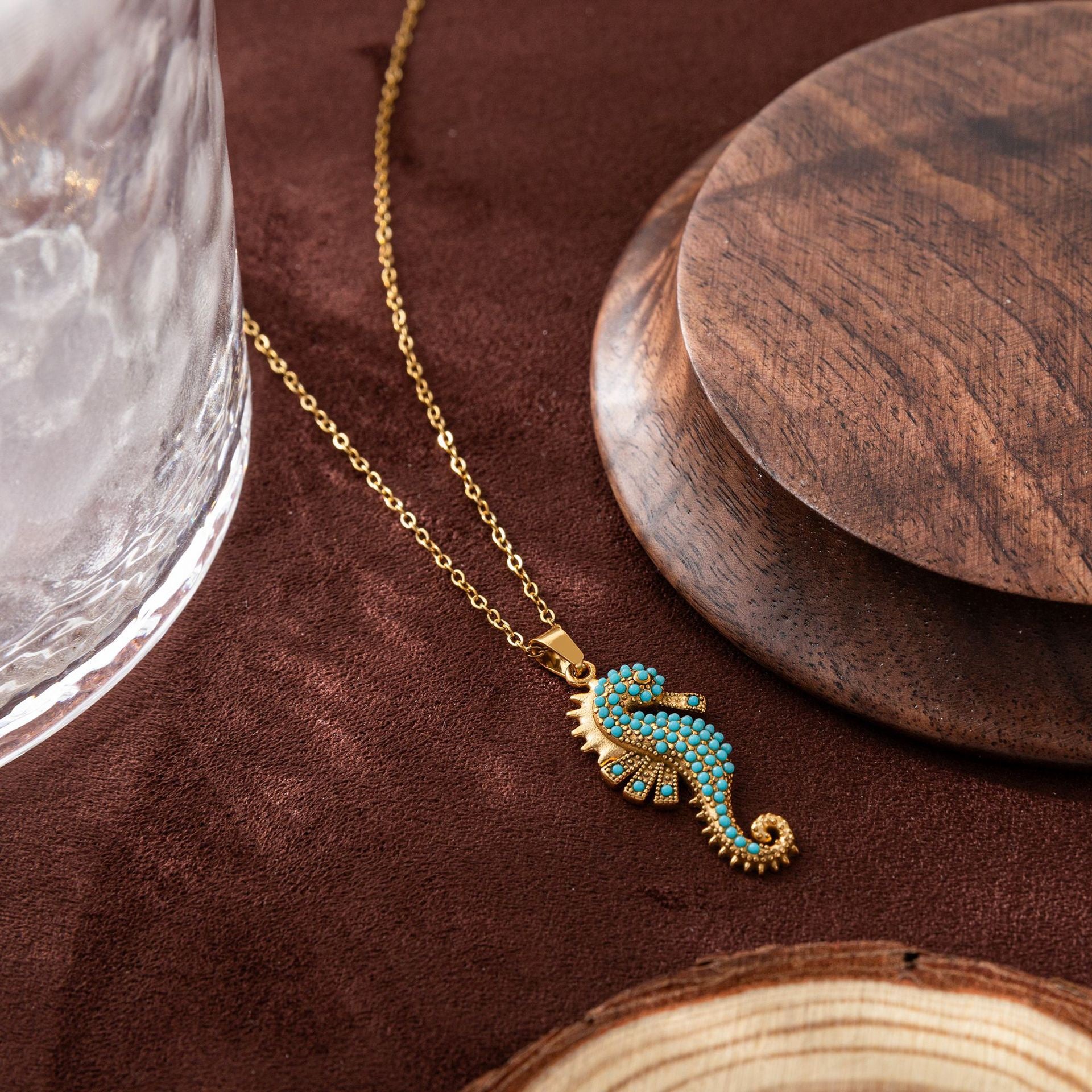Turquoise Seahorse Pendant Necklace Stainless steel