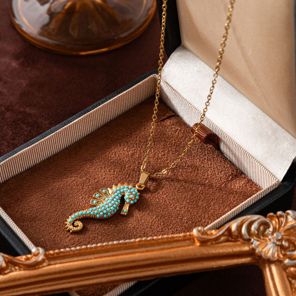 Turquoise Seahorse Pendant Necklace Stainless steel