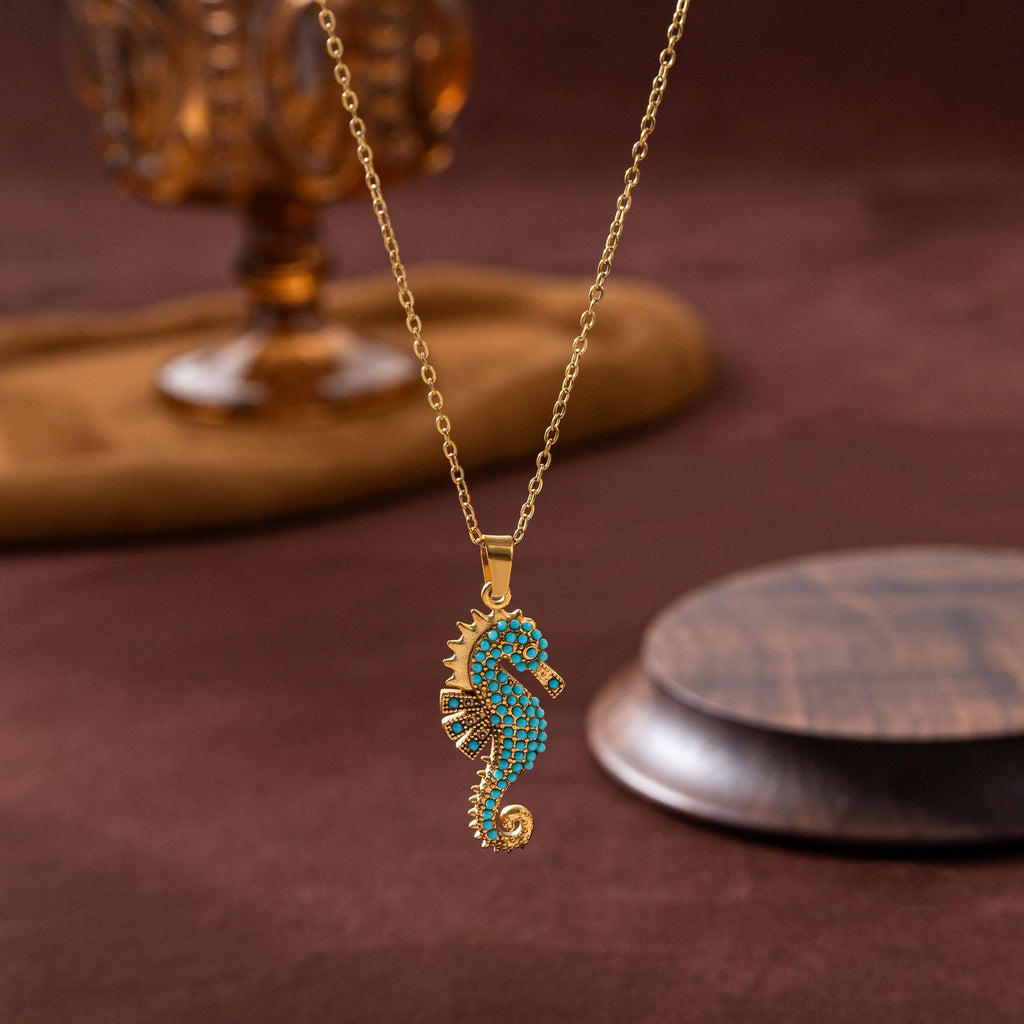 Turquoise Seahorse Pendant Necklace Stainless steel