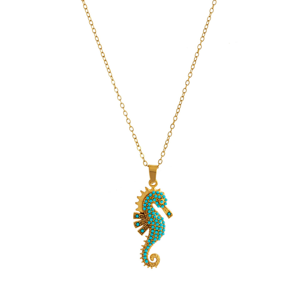 Turquoise Seahorse Pendant Necklace Stainless steel