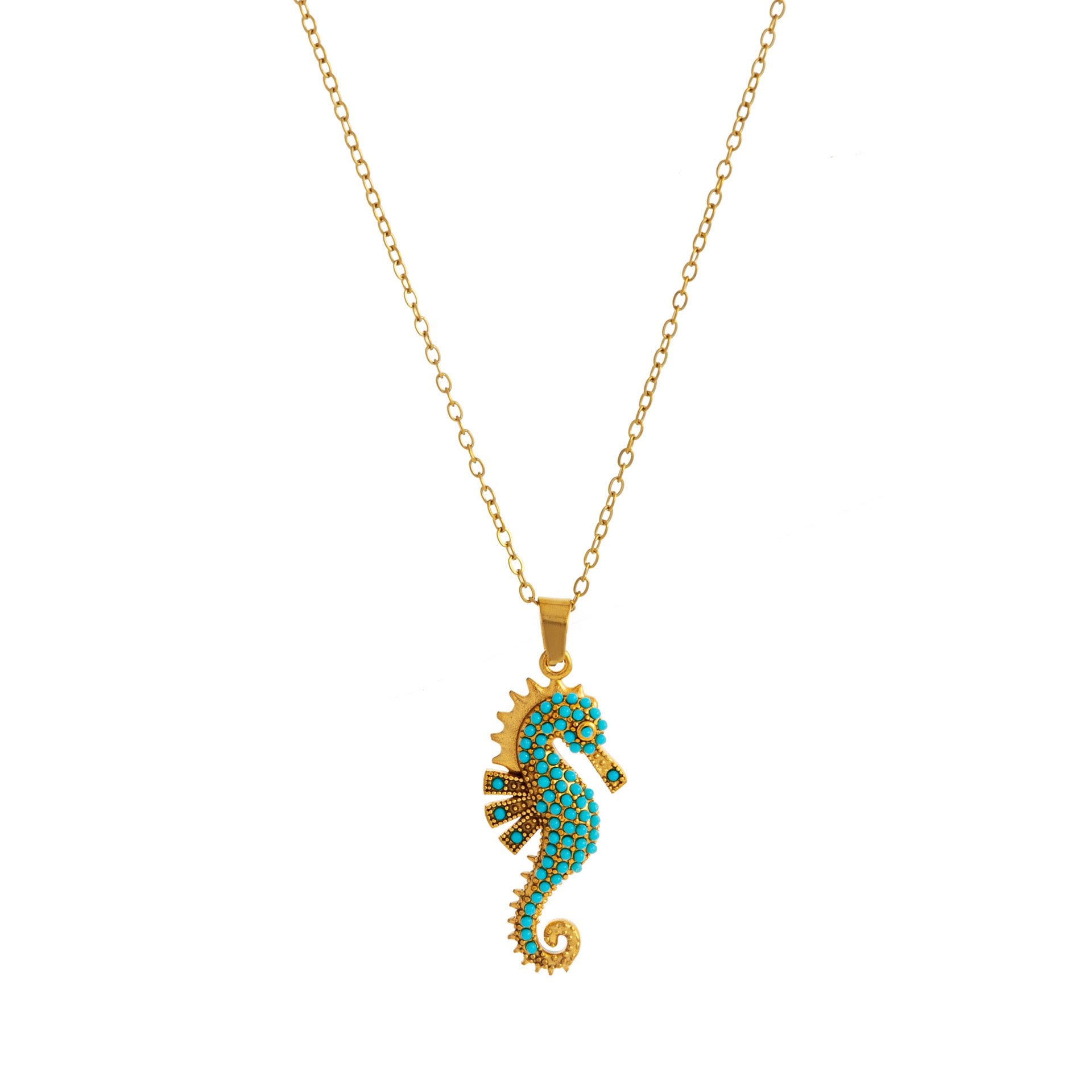 Turquoise Seahorse Pendant Necklace Stainless steel